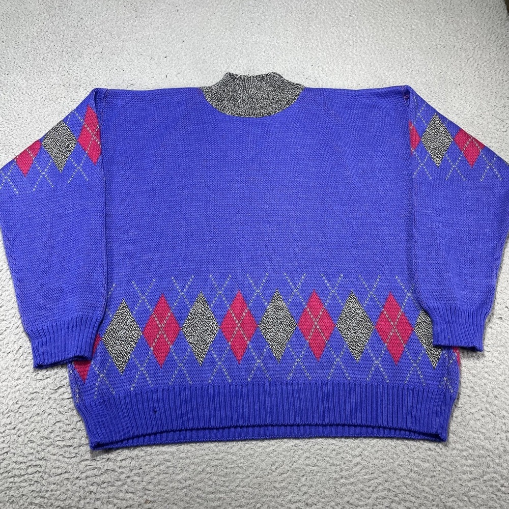Sweater Womens 2XL Blue Argyle Mock Neck Long Sleeve‎ Knit Pullover Preppy Style